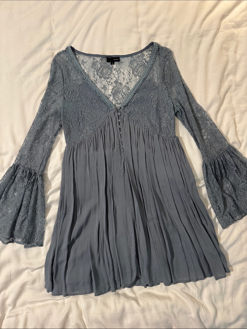 Posh Lace V-Neck Overlay Top in Light Blue